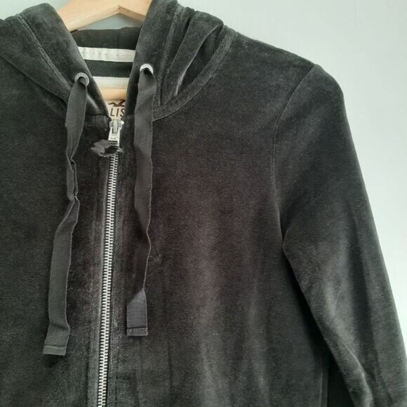 HOLLISTER Soft Velvet Full-Zip Hoodie Sweatshirt Jacket Black Sz S Flawed - Picture 5 of 12